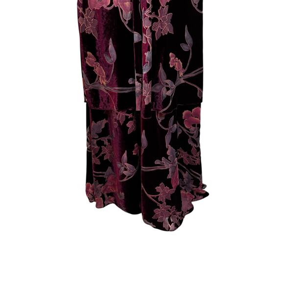 Tahari Burgundy Velvet Floral Maxi Dress Size 12 Burnout Sleeveless Gown - Picture 7 of 12